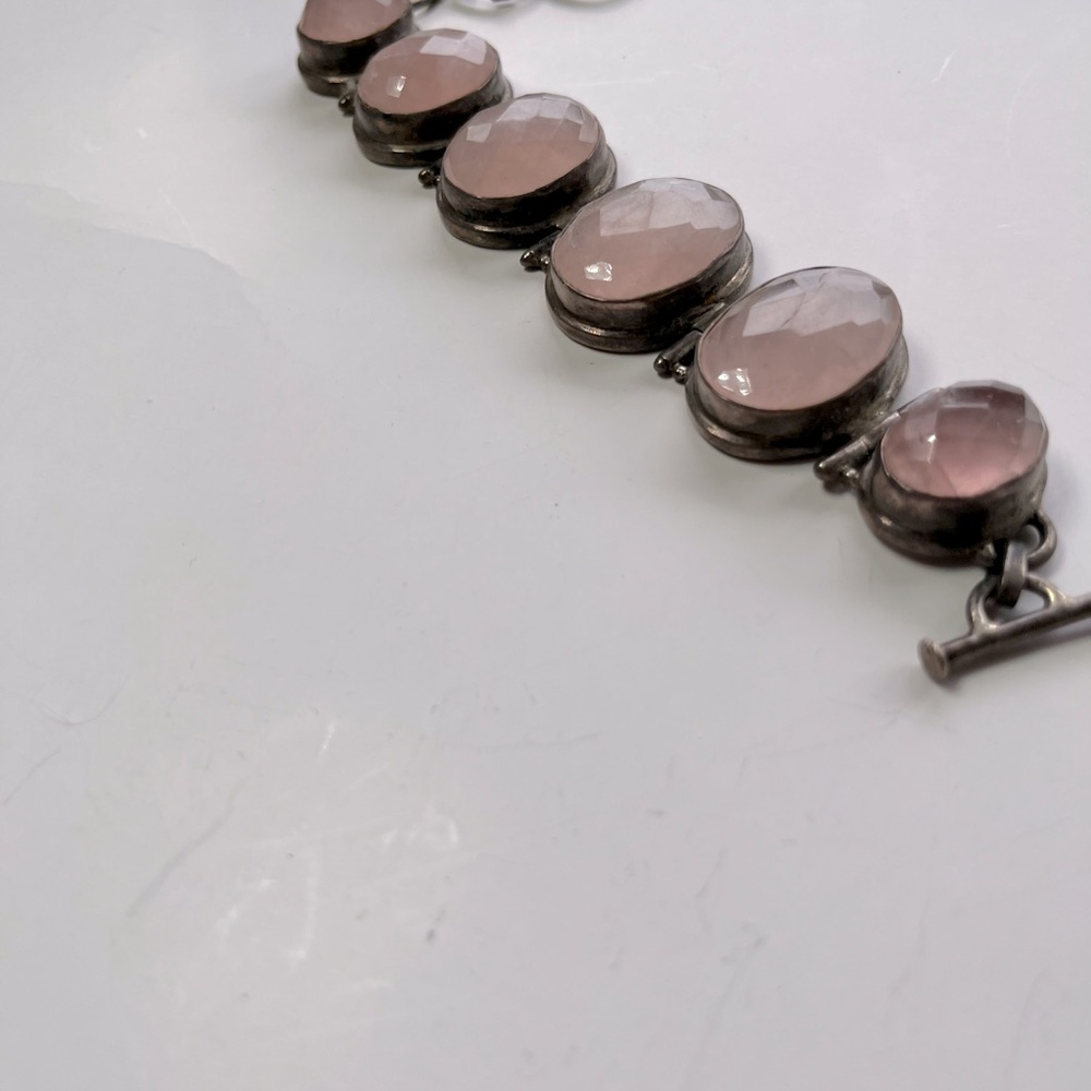 Handmade, Rose Quartz- Faceted, Cushioned withSterling 8”Adjustable Bracelet EUC - Picture 3 of 9